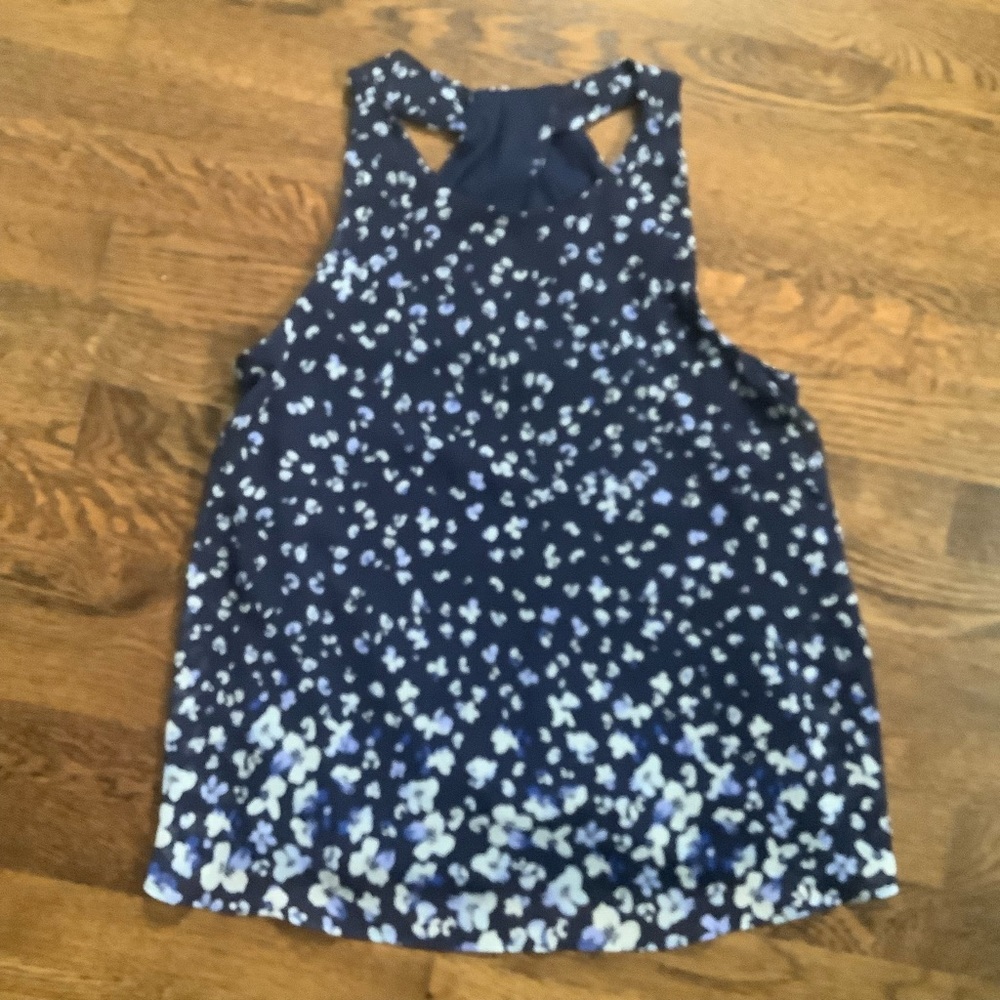 Banana Republic Floral Navy Blue Racerback Tank Top/Blouse - Petite Small - Picture 2 of 7